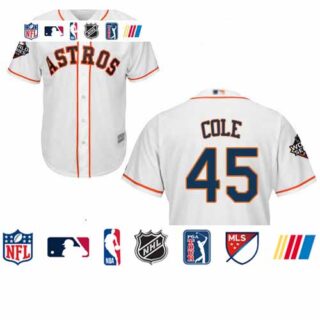 Astros #45 Gerrit Cole White Cool Base 2019 World Series Bound Stitched Youth Baseball Jersey