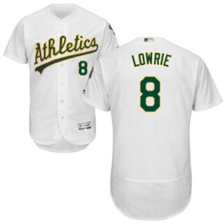Athletics #8 Jed Lowrie White Flexbase Authentic Collection Stitched Baseball Jersey
