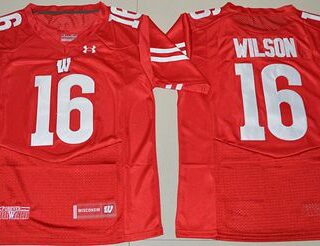 Badgers #16 Russell Wilson Red Under Armour Stitched NCAA Jersey