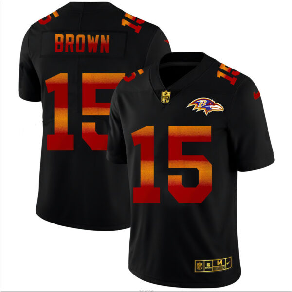 Baltimore Ravens #15 Marquise Brown Men's Black Nike Red Orange Stripe Vapor Limited NFL Jersey