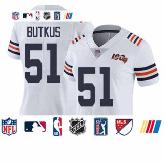 Bears #51 Dick Butkus White Alternate Women's Stitched Football Vapor Untouchable Limited 100th Season Jersey