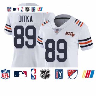 Bears #89 Mike Ditka White Alternate Women's Stitched Football Vapor Untouchable Limited 100th Season Jersey
