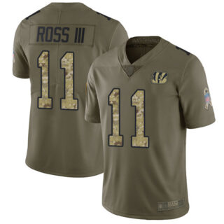 Bengals #11 John Ross III Olive Camo Men's Stitched Football Limited 2017 Salute To Service Jersey