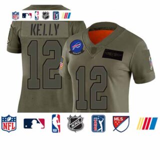 Bills #12 Jim Kelly Camo Women's Stitched Football Limited 2019 Salute to Service Jersey
