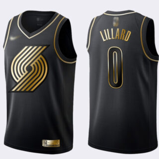 Blazers #0 Damian Lillard Black Gold Basketball Swingman Limited Edition Jersey