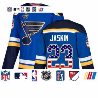 Blues #23 Dmitrij Jaskin Blue Home Authentic USA Flag Stanley Cup Final Bound Stitched Hockey Jersey