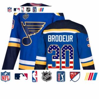 Blues #30 Martin Brodeur Blue Home Authentic USA Flag Stanley Cup Final Bound Stitched Hockey Jersey