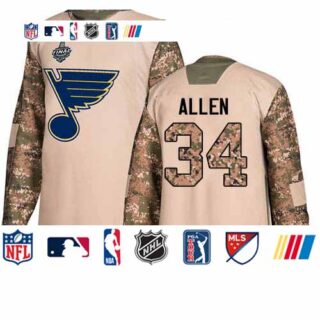 Blues #34 Jake Allen Camo Authentic 2017 Veterans Day Stanley Cup Final Bound Stitched Hockey Jersey