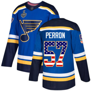 Blues #57 David Perron Blue Home Authentic USA Flag Stanley Cup Final Bound Stitched Youth Hockey Jersey