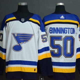 Blues 50 Jordan Binnington White Adidas Jersey