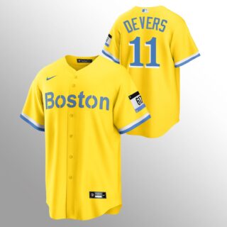 Boston Red Sox #11 Rafael Devers Men's Nike 2021 City Connect Gold Fans Version MLB Jersey