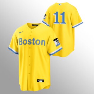 Boston Red Sox #11 Rafael Devers Men's Nike 2021 City Connect Gold Fans Version MLB Jersey - No Name