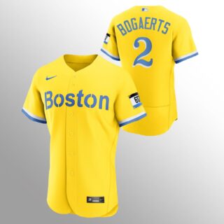 Boston Red Sox #2 Xander Bogaerts Men's Nike 2021 City Connect Gold Authentic MLB Jersey