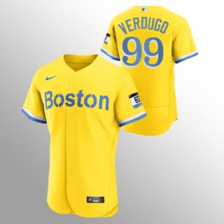 Boston Red Sox #99 Alex Verdugo Men's Nike 2021 City Connect Gold Authentic MLB Jersey - No Name