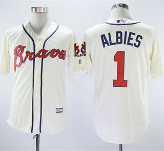 Braves 1 Ozzie Albies Cream Cool Base Jersey