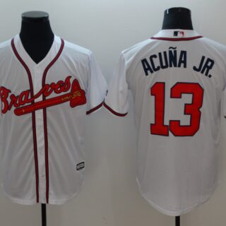 Braves 13 Ronald Acuna Jr. White Cool Base Jersey