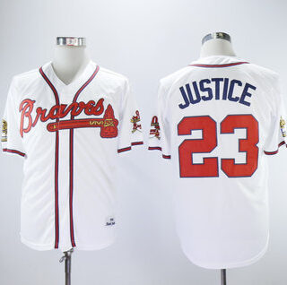 Braves 23 David Justice White 1993 Throwback Jersey