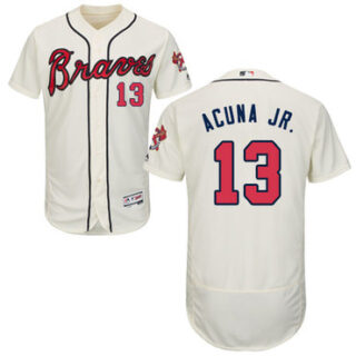Braves #13 Ronald Acuna Jr. Cream Flexbase Authentic Collection Stitched Baseball Jersey