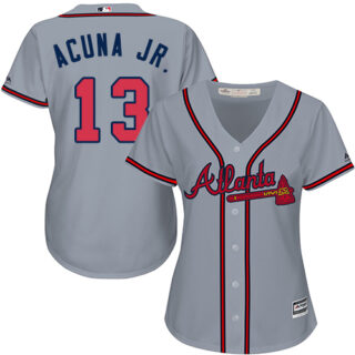 Braves #13 Ronald Acuna Jr. Grey Road Women's Stitched Baseball Jersey