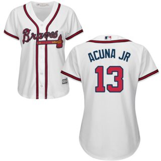 Braves #13 Ronald Acuna Jr. White Home Women's Stitched Baseball Jersey