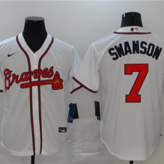 Braves 7 Dansby Swanson White 2020 Nike Cool Base Jersey