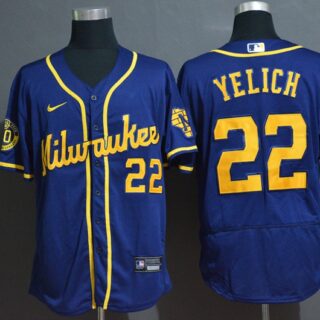 Brewers 22 Christian Yelich Royal Nike 2020 Flexbase Jersey