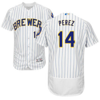 Brewers #14 Hernan Perez White Strip Flexbase Authentic Collection Stitched Baseball Jersey