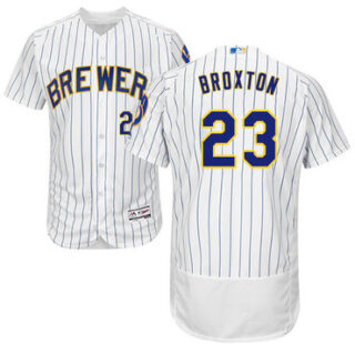 Brewers #23 Keon Broxton White Strip Flexbase Authentic Collection Stitched Baseball Jersey