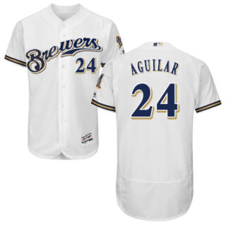 Brewers #24 Jesus Aguilar White Flexbase Authentic Collection Stitched Baseball Jersey