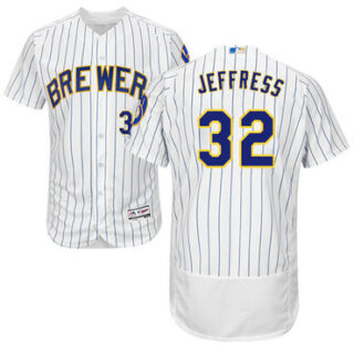 Brewers #32 Jeremy Jeffress White Strip Flexbase Authentic Collection Stitched Baseball Jersey