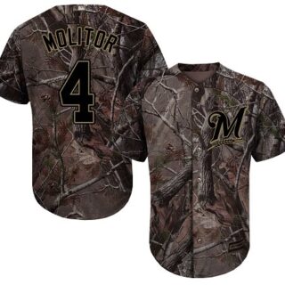 Brewers #4 Paul Molitor Camo Realtree Collection Cool Base Stitched Youth Baseball Jersey
