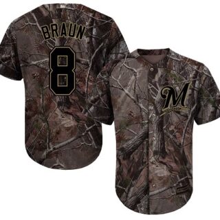Brewers #8 Ryan Braun Camo Realtree Collection Cool Base Stitched Youth Baseball Jersey