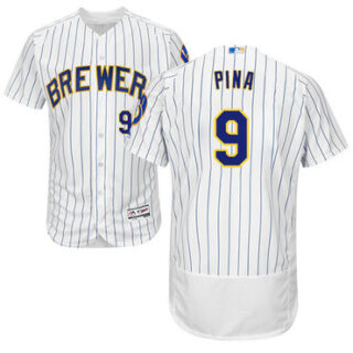 Brewers #9 Manny Pina White Strip Flexbase Authentic Collection Stitched Baseball Jersey