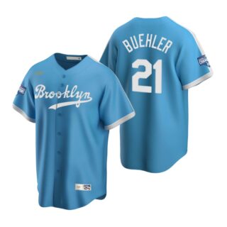 Brooklyn Dodgers #21 Walker Buehler Light Blue 2020 World Series Champions Cooperstown Collection Jersey