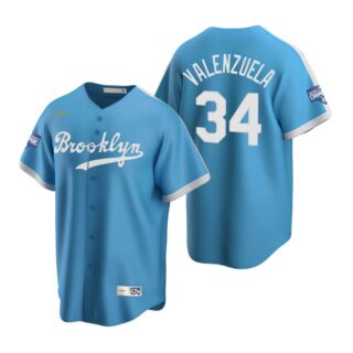 Brooklyn Dodgers #34 Fernando Valenzuela Light Blue 2020 World Series Champions Cooperstown Collection Jersey