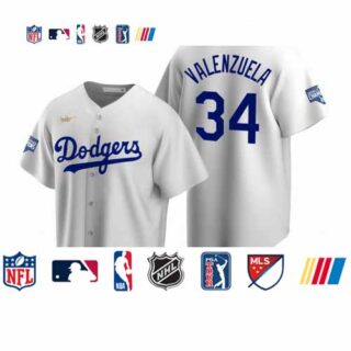 Brooklyn Dodgers #34 Fernando Valenzuela White 2020 World Series Champions Jersey