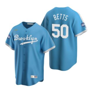 Brooklyn Dodgers #50 Mookie Betts Light Blue 2020 World Series Champions Cooperstown Collection Jersey