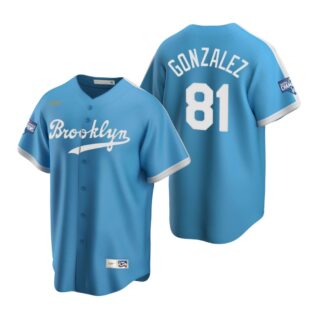 Brooklyn Dodgers #81 Victor Gonzalez Light Blue 2020 World Series Champions Cooperstown Collection Jersey