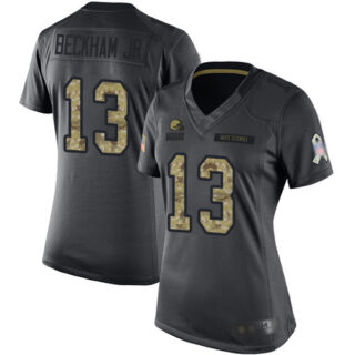 Browns #13 Odell Beckham Jr Black Women's Stitched Football Limited 2016 Salute to Service Jersey