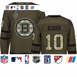Bruins #10 Anders Bjork Green Salute to Service Stanley Cup Final Bound Stitched Hockey Jersey
