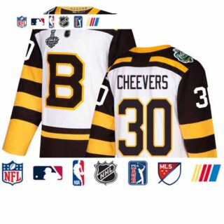 Bruins #30 Gerry Cheevers White Authentic 2019 Winter Classic Stanley Cup Final Bound Stitched Hockey Jersey
