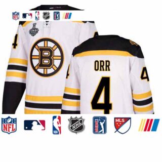 Bruins #4 Bobby Orr White Road Authentic Stanley Cup Final Bound Stitched Hockey Jersey