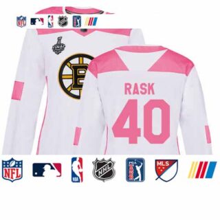 Bruins #40 Tuukka Rask White Pink Authentic Fashion Stanley Cup Final Bound Women's Stitched Hockey Jersey