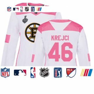 Bruins #46 David Krejci White Pink Authentic Fashion Stanley Cup Final Bound Women's Stitched Hockey Jersey