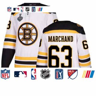 Bruins #63 Brad Marchand White Road Authentic Stanley Cup Final Bound Stitched Hockey Jersey