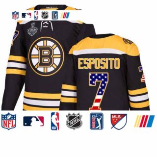 Bruins #7 Phil Esposito Black Home Authentic USA Flag Stanley Cup Final Bound Stitched Hockey Jersey