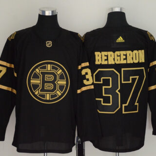 Bruins 37 Patrice Bergeron Black Gold Adidas Jersey
