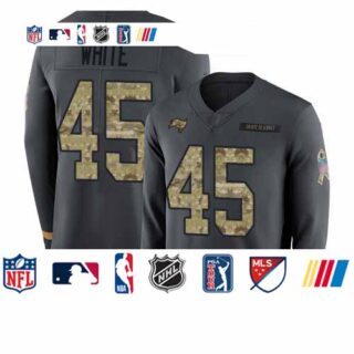 Buccaneers #45 Devin White Anthracite Salute to Service Youth Stitched Football Limited Therma Long Sleeve Jersey