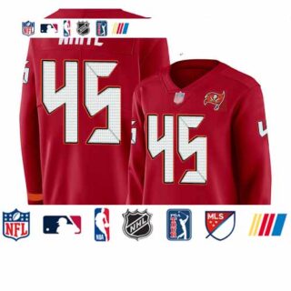 Buccaneers #45 Devin White Red Team Color Women's Stitched Football Limited Therma Long Sleeve Jersey