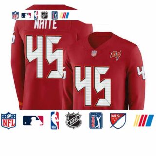 Buccaneers #45 Devin White Red Team Color Youth Stitched Football Limited Therma Long Sleeve Jersey